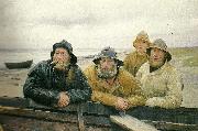Michael Ancher fire fiskere ved en bad pa skagens strand Germany oil painting artist